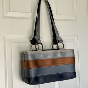 Striped Tote Bag in Gray, Navy & Brown